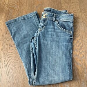 Y2K Hudson Beth Baby Bootcut Jeans Medium Wash Flap Pocket Low Rise Size 29P